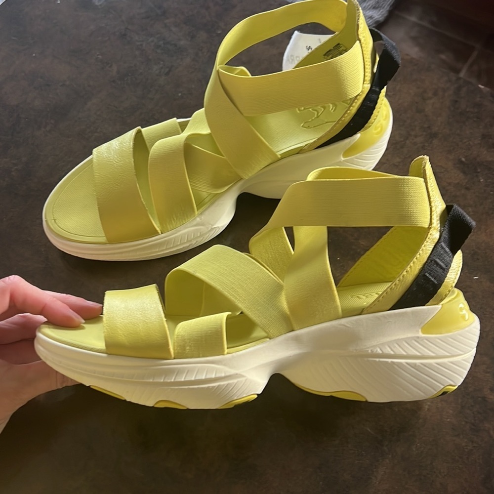 Sorel explorer blitz multi strap neon yellow black sandals 9 9.5 shoe pull on - Picture 4 of 9